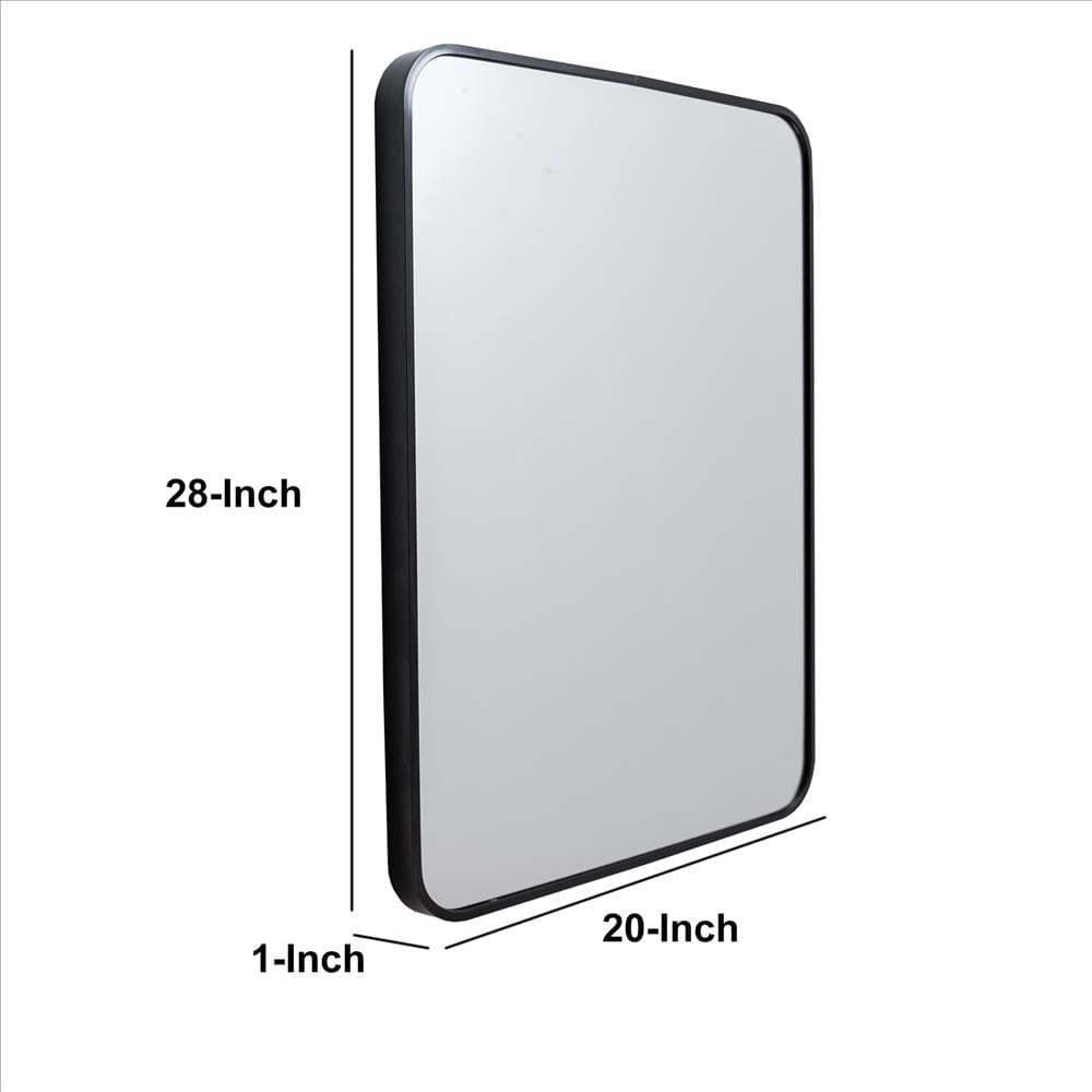 20 x 28 Inch Transitional Aluminum Frame Rectangular Wall Mirror with Arched Corners Black By The Urban Port UPT-238452