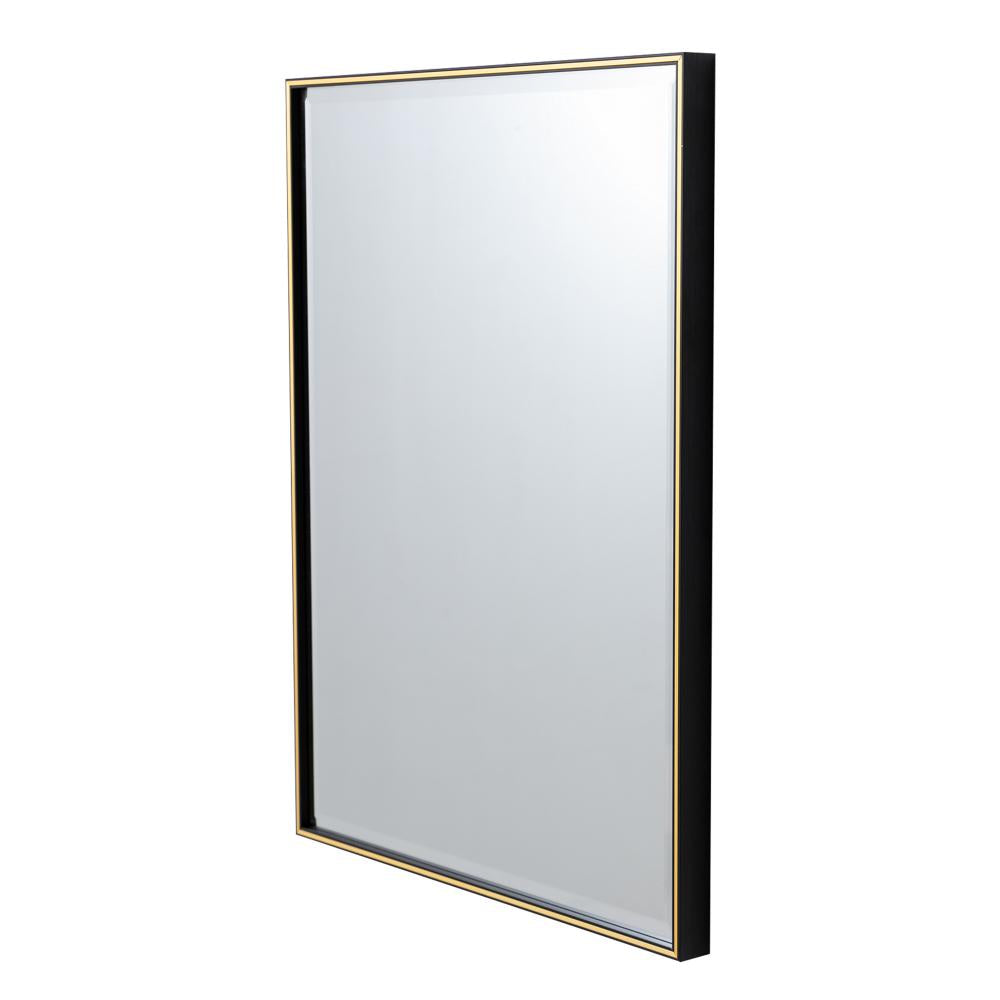 28 Inch Beveled Metal Frame Rectangular Wall Mirror Black Gold Accent By The Urban Port UPT-238453