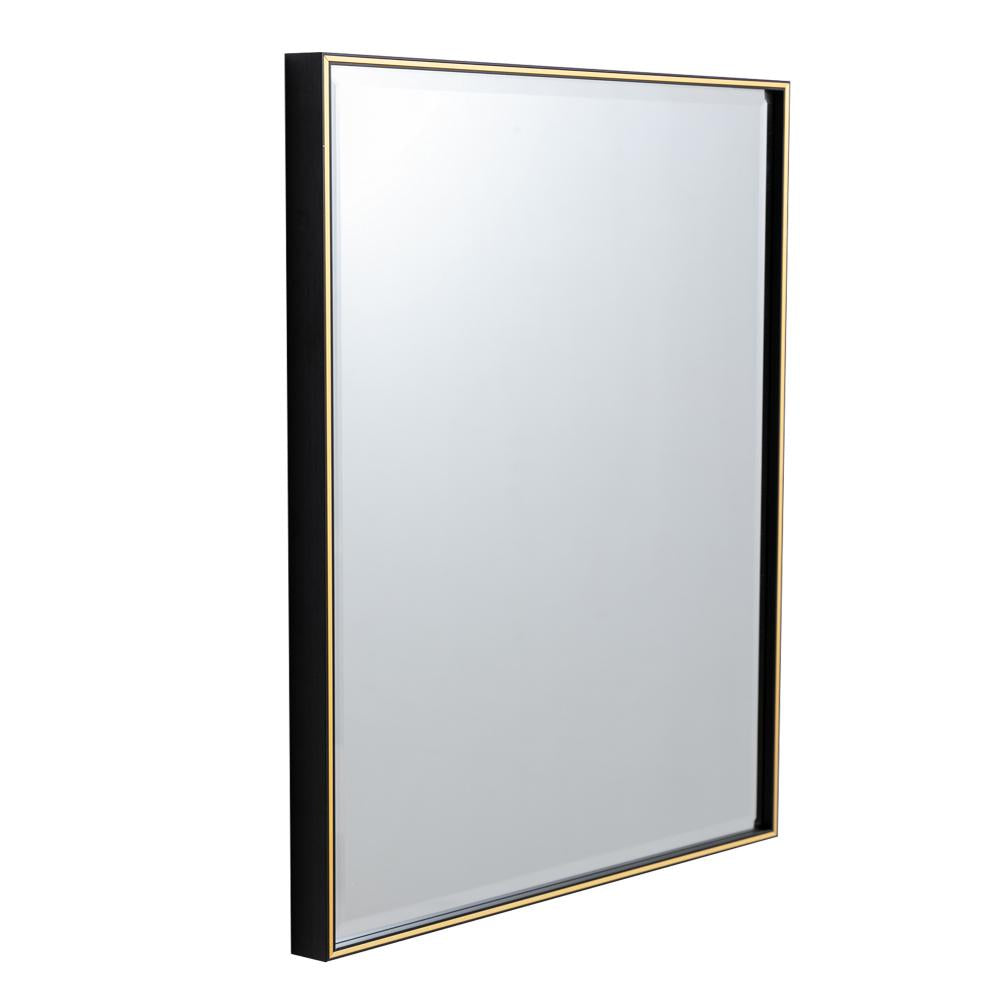 28 Inch Beveled Metal Frame Rectangular Wall Mirror Black Gold Accent By The Urban Port UPT-238453