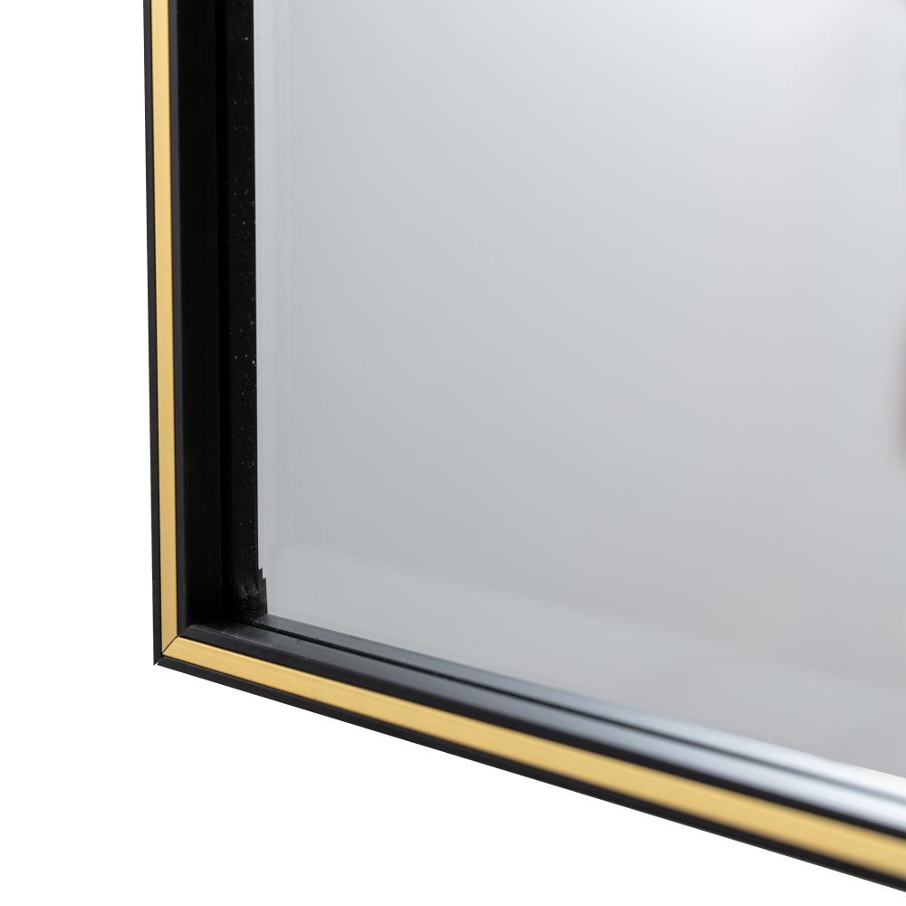 28 Inch Beveled Metal Frame Rectangular Wall Mirror Black Gold Accent By The Urban Port UPT-238453