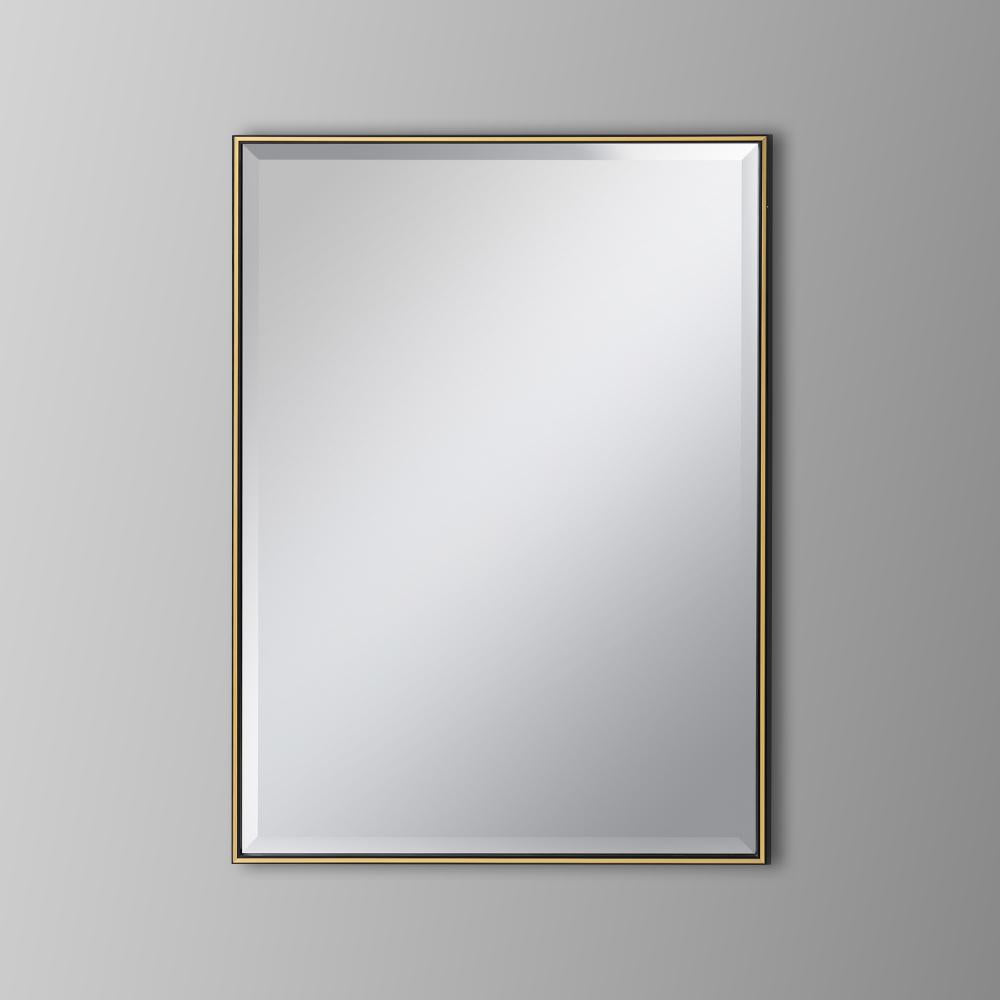 28 Inch Beveled Metal Frame Rectangular Wall Mirror Black Gold Accent By The Urban Port UPT-238453