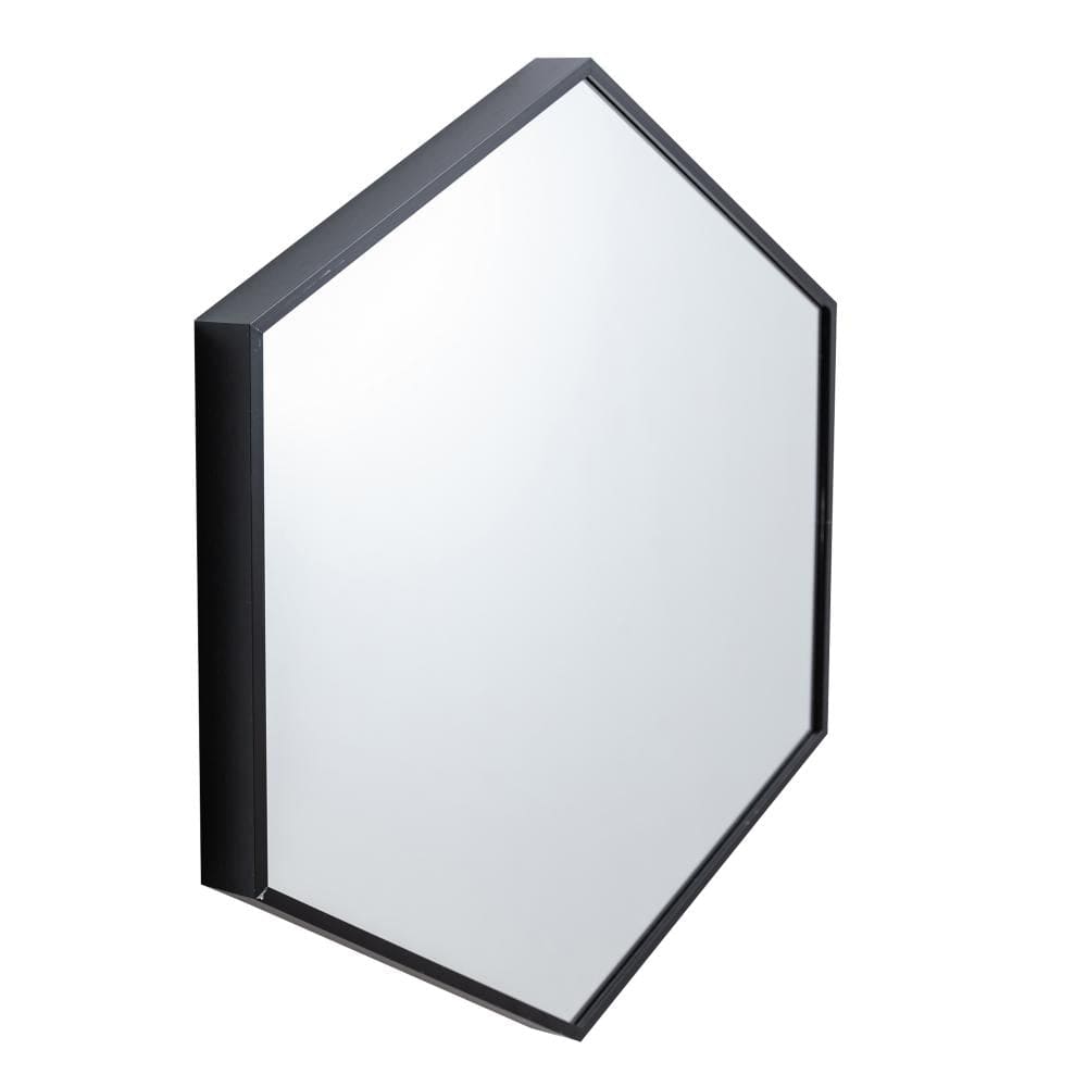 24 Inch Hexagon Modern Geometric Hanging Accent Wall Mirror Metal Frame Black By The Urban Port UPT-238456