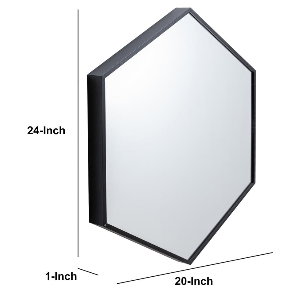 24 Inch Hexagon Modern Geometric Hanging Accent Wall Mirror Metal Frame Black By The Urban Port UPT-238456