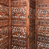 Traditionally Wooden Carved 4 Panel Room Divider Screen With Intricate Cutout Details Brown By The Urban Port UPT-238486