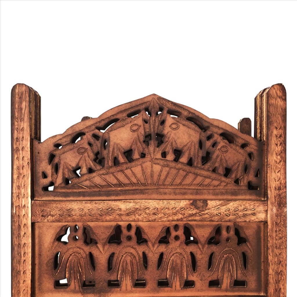 Traditionally Wooden Carved 4 Panel Room Divider Screen With Intricate Cutout Details Brown By The Urban Port UPT-238486