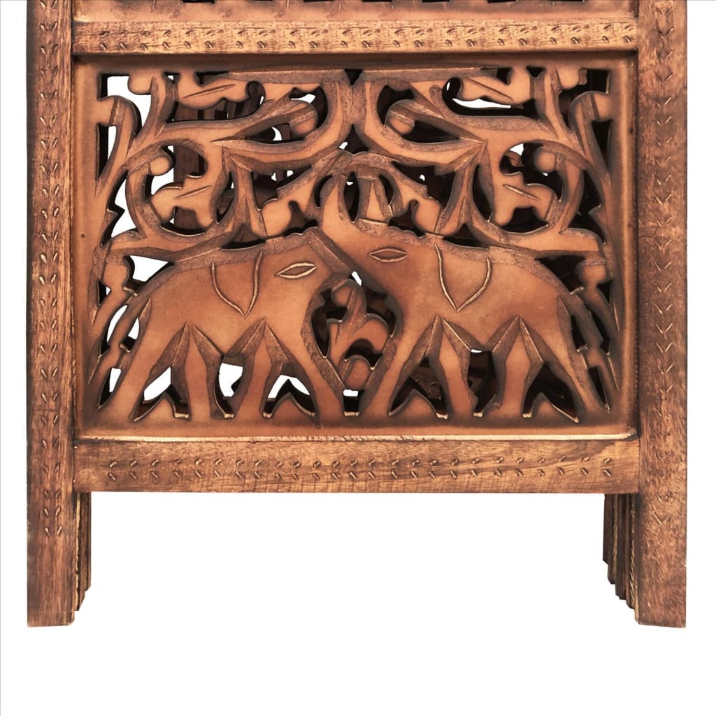 Traditionally Wooden Carved 4 Panel Room Divider Screen With Intricate Cutout Details Brown By The Urban Port UPT-238486