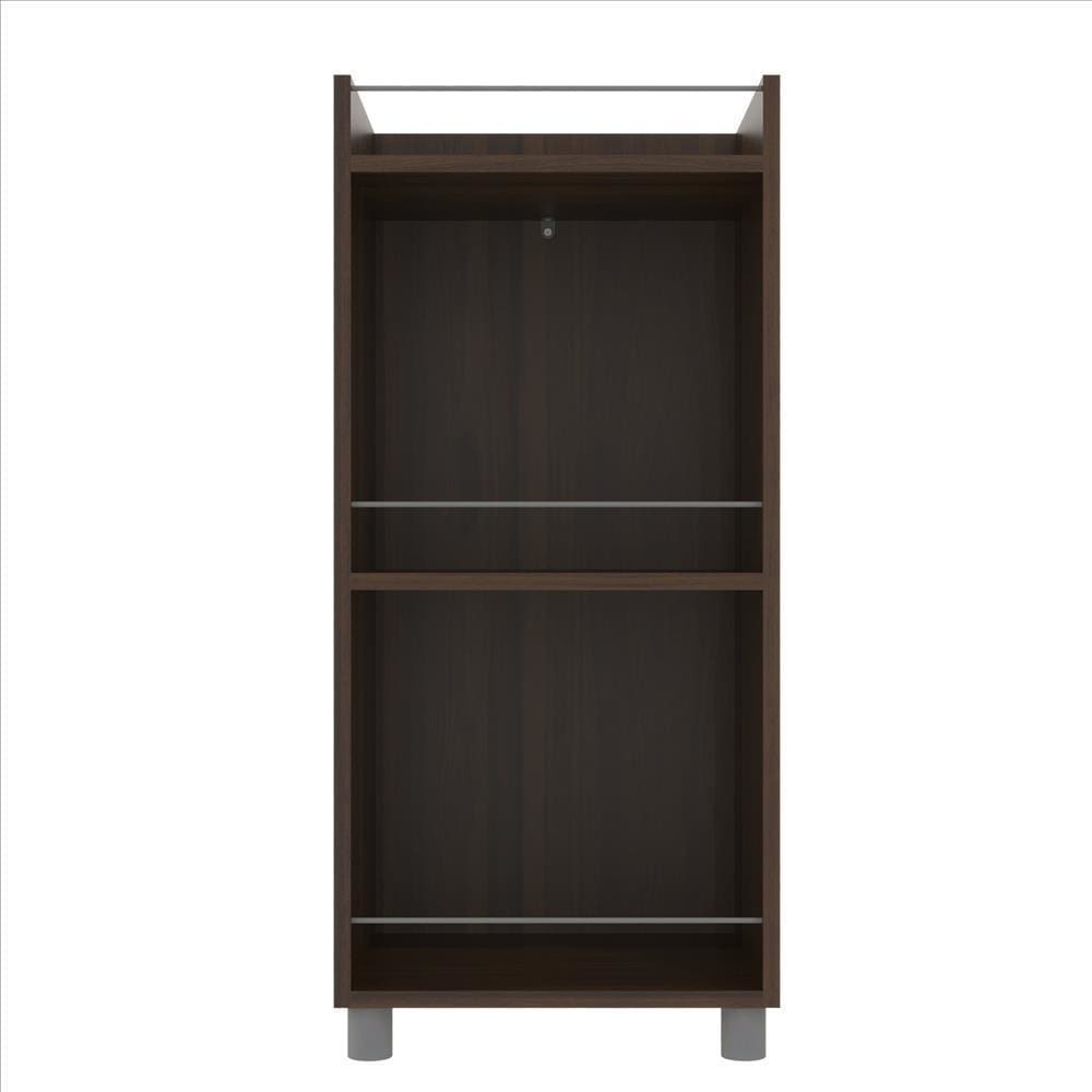 34 Inch 3 Tier Wooden Curio Cabinet with Grain Details Dark Brown By The Urban Port UPT-242346