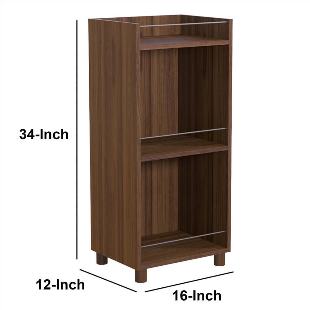 34 Inch 3 Tier Wooden Curio Cabinet with Grain Details Dark Brown By The Urban Port UPT-242346