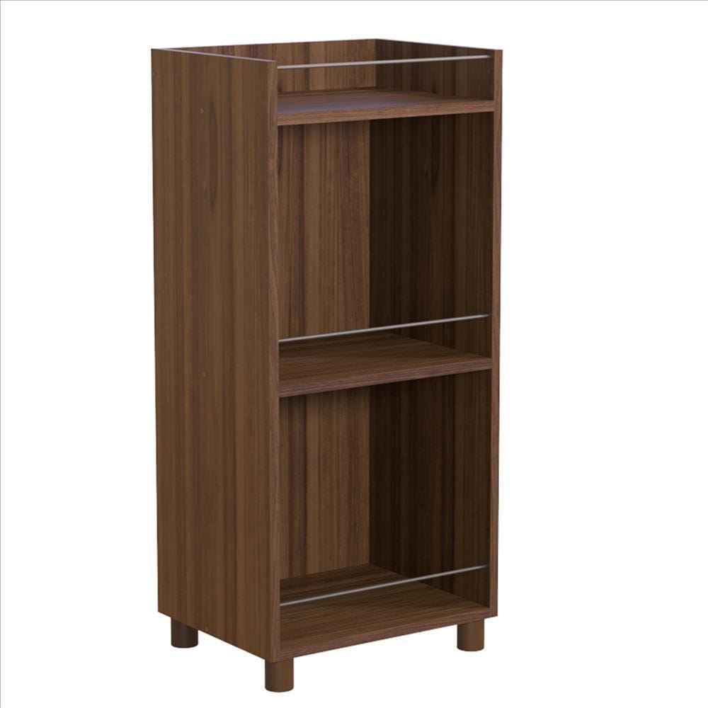 34 Inch 3 Tier Wooden Curio Cabinet with Grain Details Dark Brown By The Urban Port UPT-242346