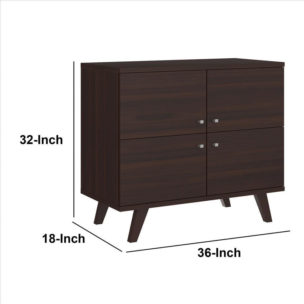 35 Inch Wooden Multipurpose Storage Cabinet with 4 Doors and Angled Legs Dark Brown By The Urban Port UPT-242347