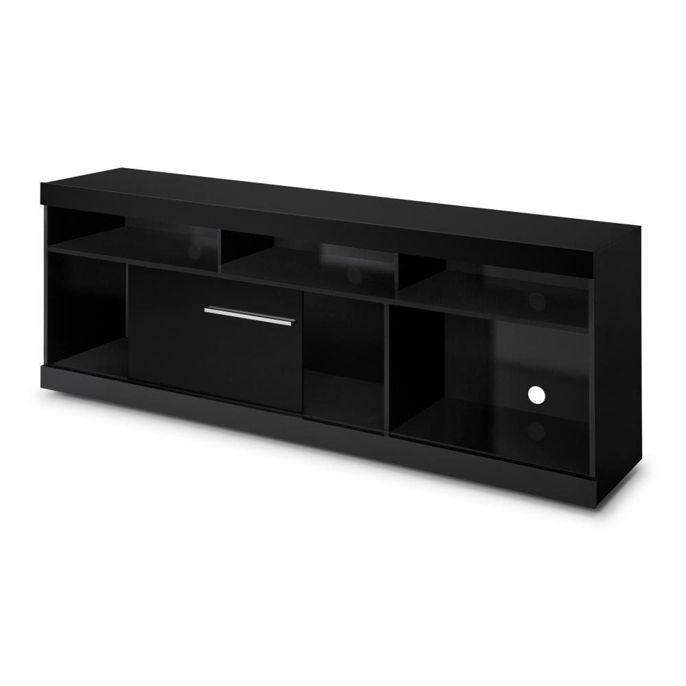 71 Inch Wooden TV Stand with Open Compartments and Sliding Door Black By The Urban Port UPT-242475