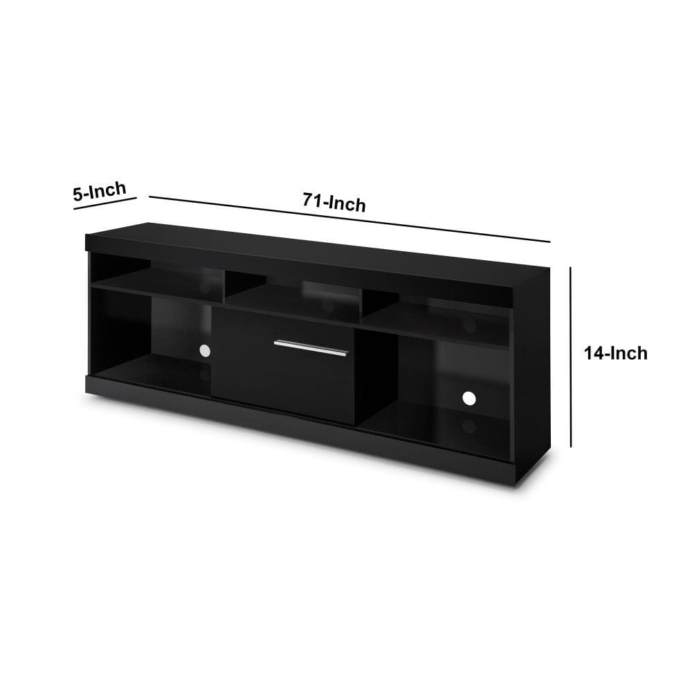 71 Inch Wooden TV Stand with Open Compartments and Sliding Door Black By The Urban Port UPT-242475