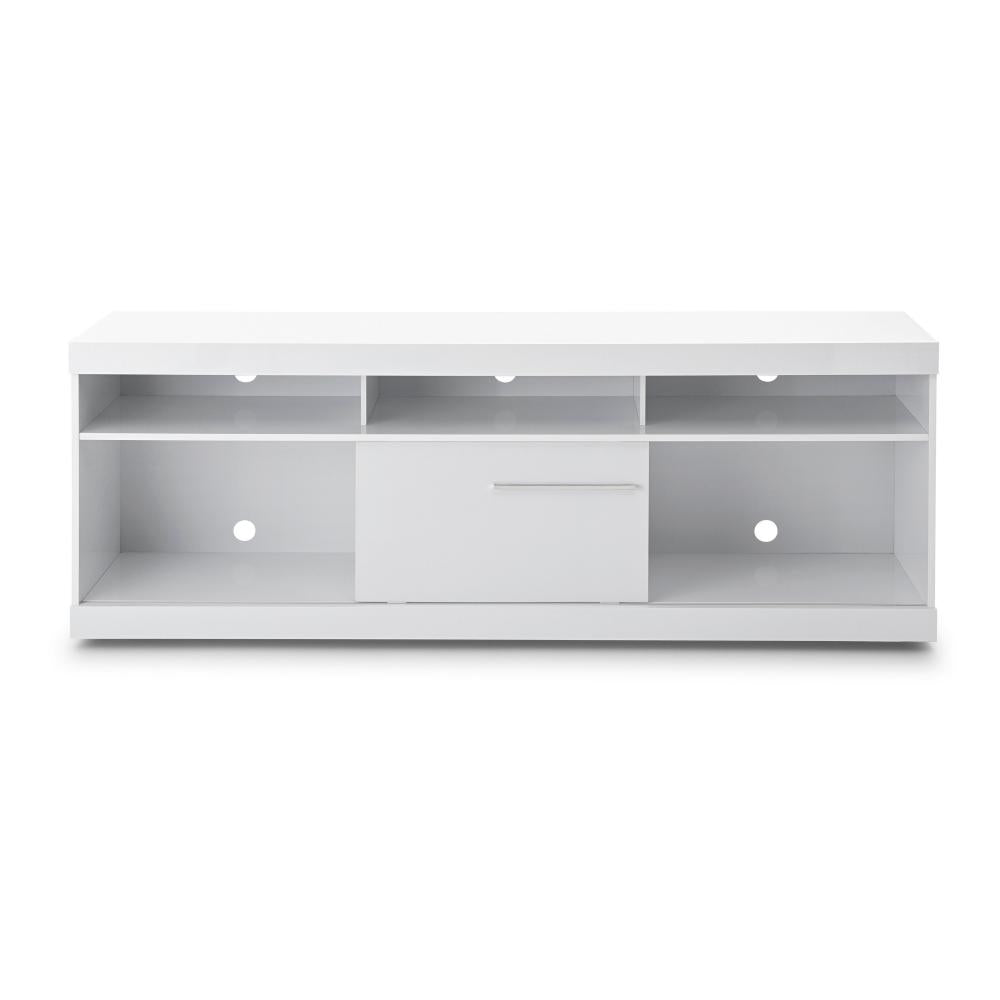 71 Inch Wooden TV Stand with Open Compartments and Sliding Door White By The Urban Port UPT-242476