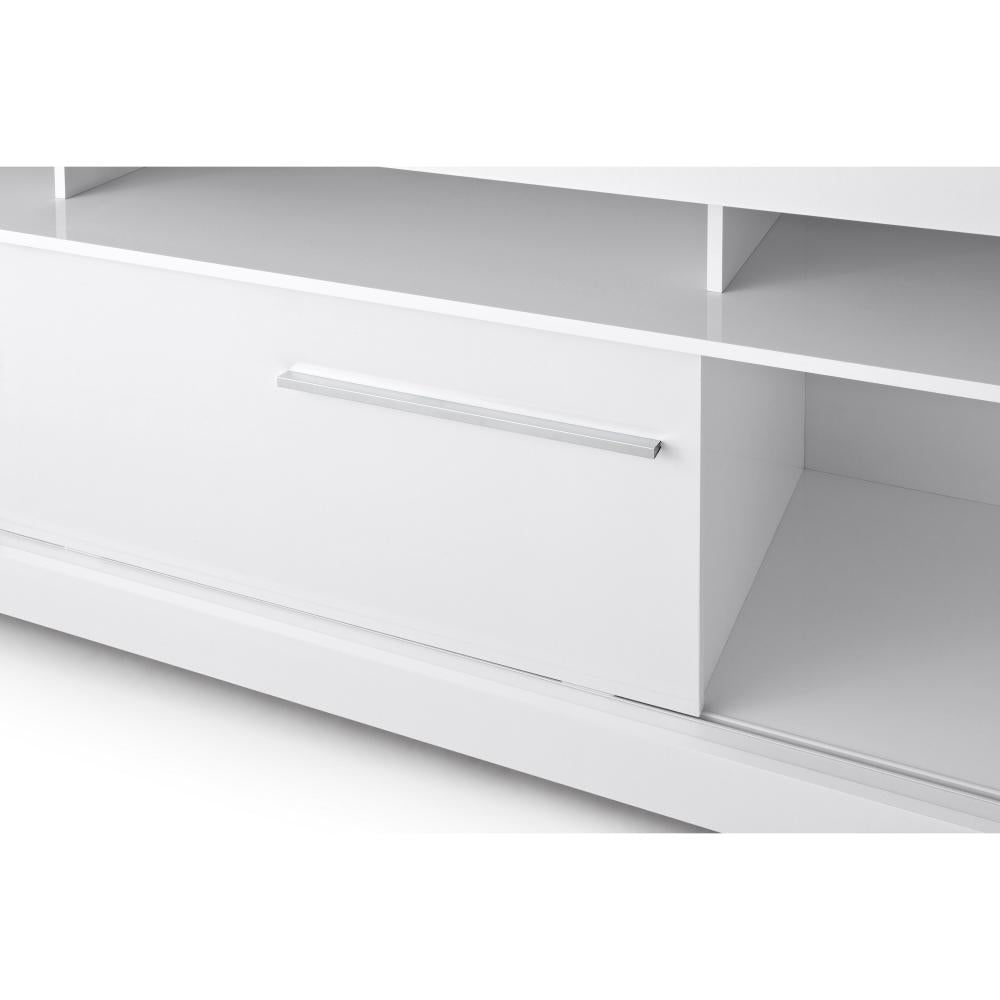 71 Inch Wooden TV Stand with Open Compartments and Sliding Door White By The Urban Port UPT-242476