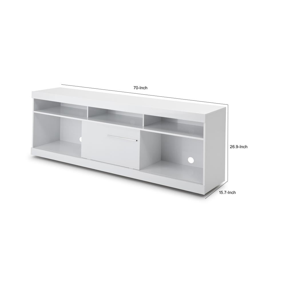 71 Inch Wooden TV Stand with Open Compartments and Sliding Door White By The Urban Port UPT-242476