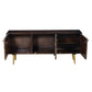 56 Inch Wooden TV Console with Geometric Front 3 Door Cabinets Dark Brown Gold By The Urban Port UPT-242818