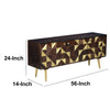 56 Inch Wooden TV Console with Geometric Front 3 Door Cabinets Dark Brown Gold By The Urban Port UPT-242818