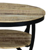 34 Inch Farmhouse Round Coffee Table with Metal Framework Brown and Black By The Urban Port UPT-242821