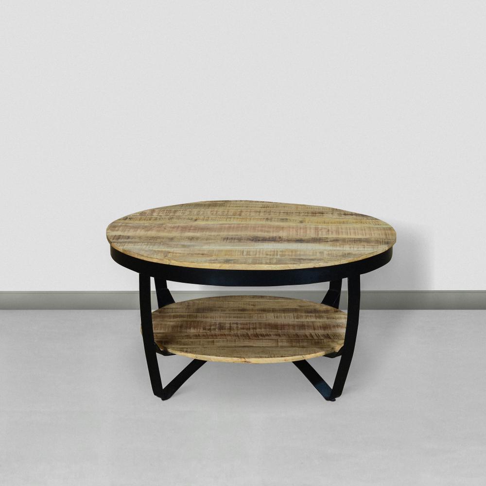 34 Inch Farmhouse Round Coffee Table with Metal Framework Brown and Black By The Urban Port UPT-242821