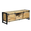 63 Inch Wooden Industrial TV Cabinet with Barn Style Sliding Doors Brown and Black By The Urban Port UPT-242822