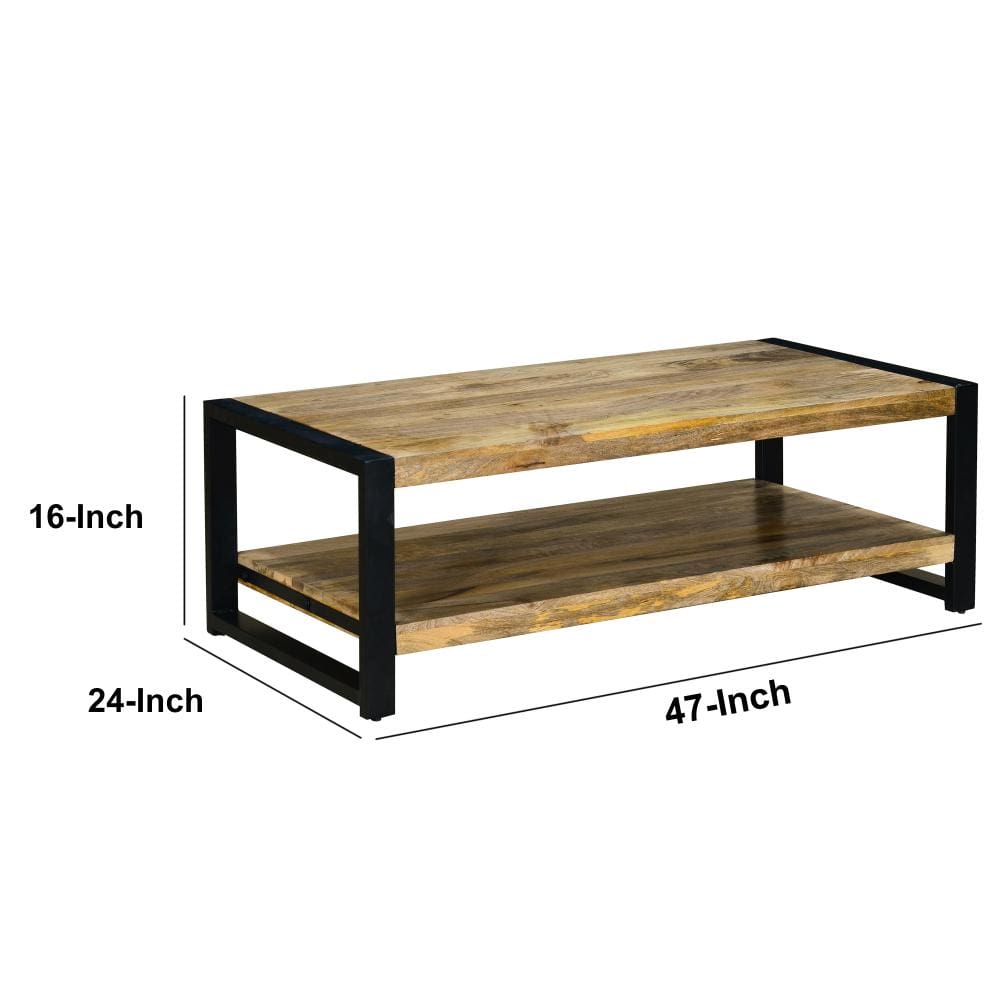 47 Inch Rectangular Industrial Coffee Table with Sled Design Metal Legs Washed White By The Urban Port UPT-242823