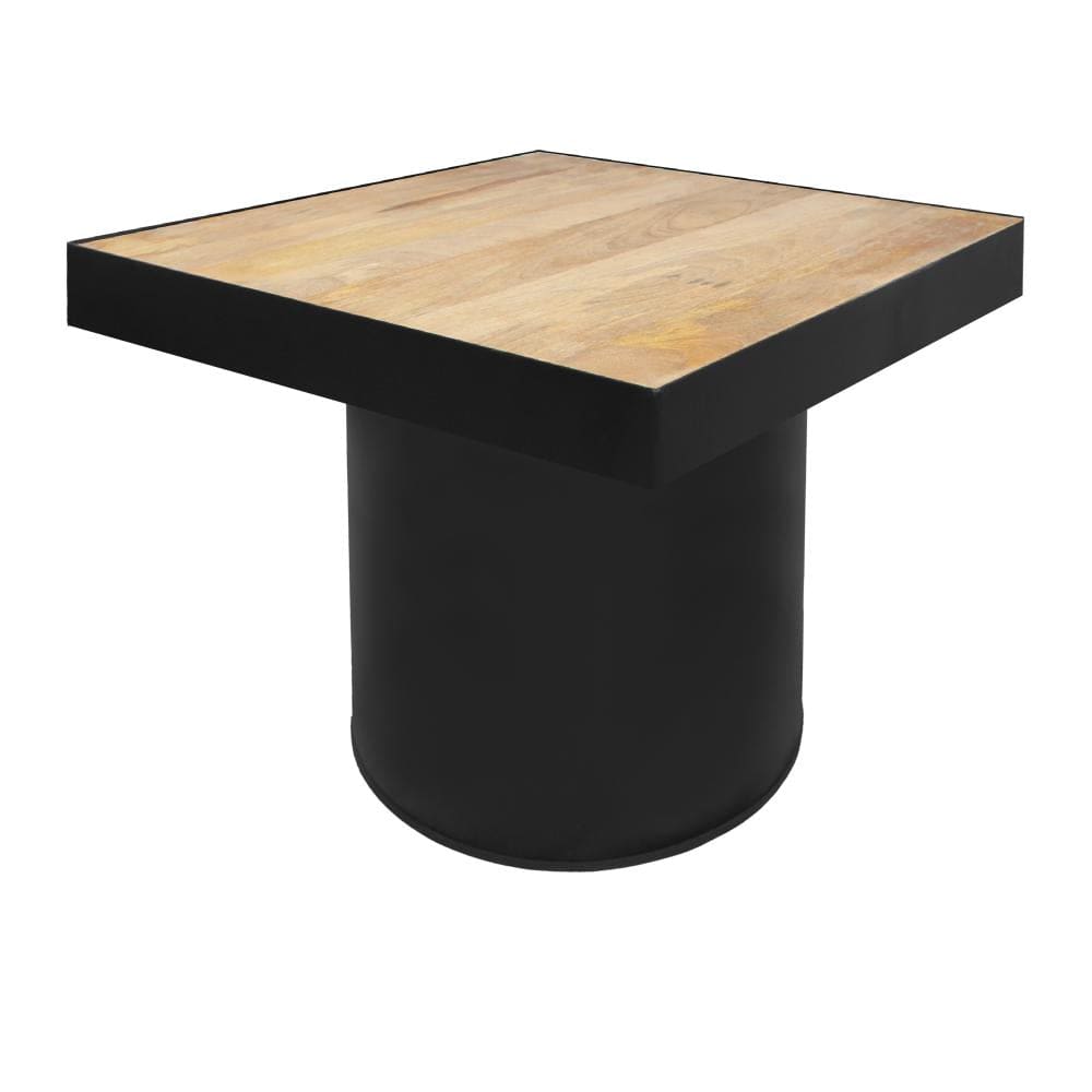 21 Inch Wooden Side Table with Block Metal Base Brown and Black By The Urban Port UPT-247102