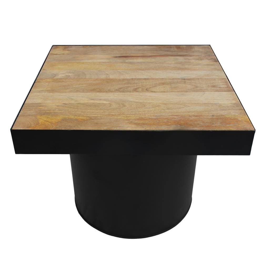 21 Inch Wooden Side Table with Block Metal Base Brown and Black By The Urban Port UPT-247102