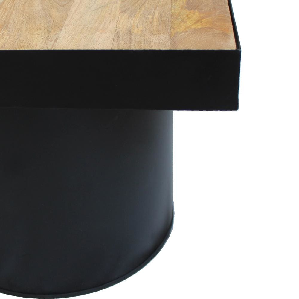 21 Inch Wooden Side Table with Block Metal Base Brown and Black By The Urban Port UPT-247102