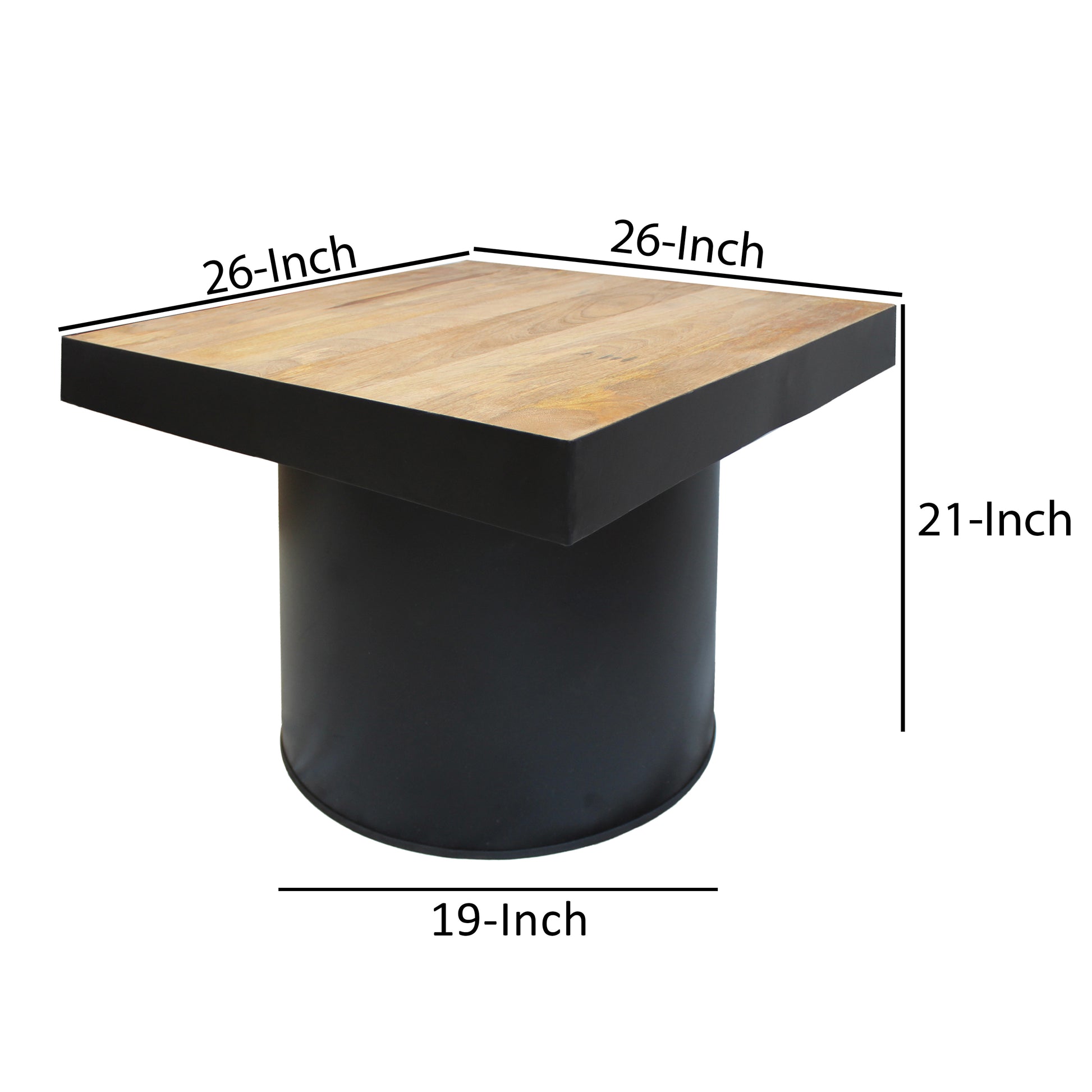 21 Inch Wooden Side Table with Block Metal Base Brown and Black By The Urban Port UPT-247102