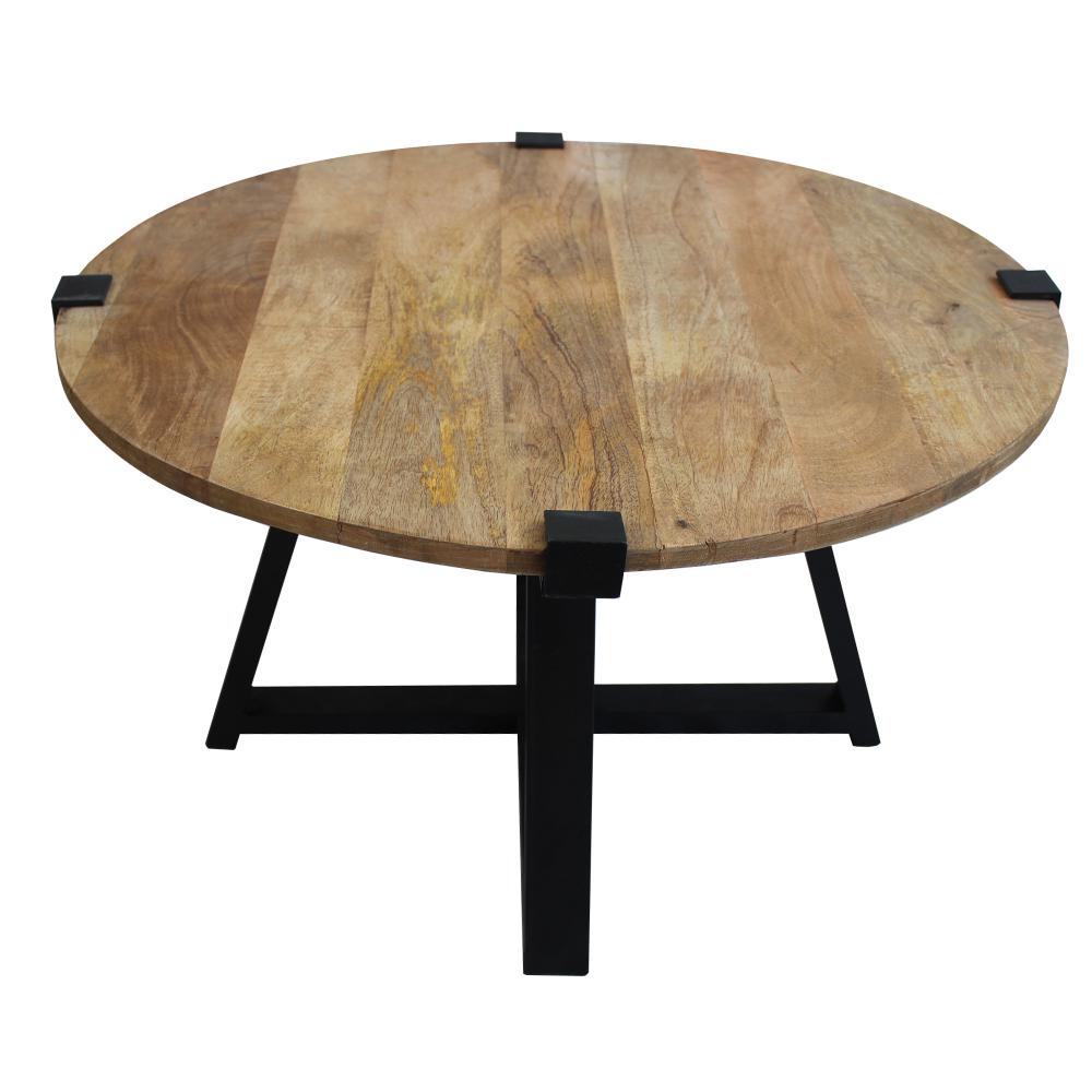 31 Inch Round Wooden Coffee Table Metal Frame X Base Grains Brown Black By The Urban Port UPT-247103