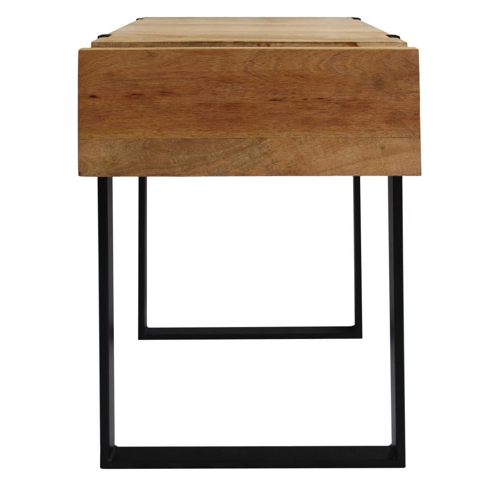 24 Inch Wooden End Table with Single Drawer and Metal Frame Brown and Black By The Urban Port UPT-247104