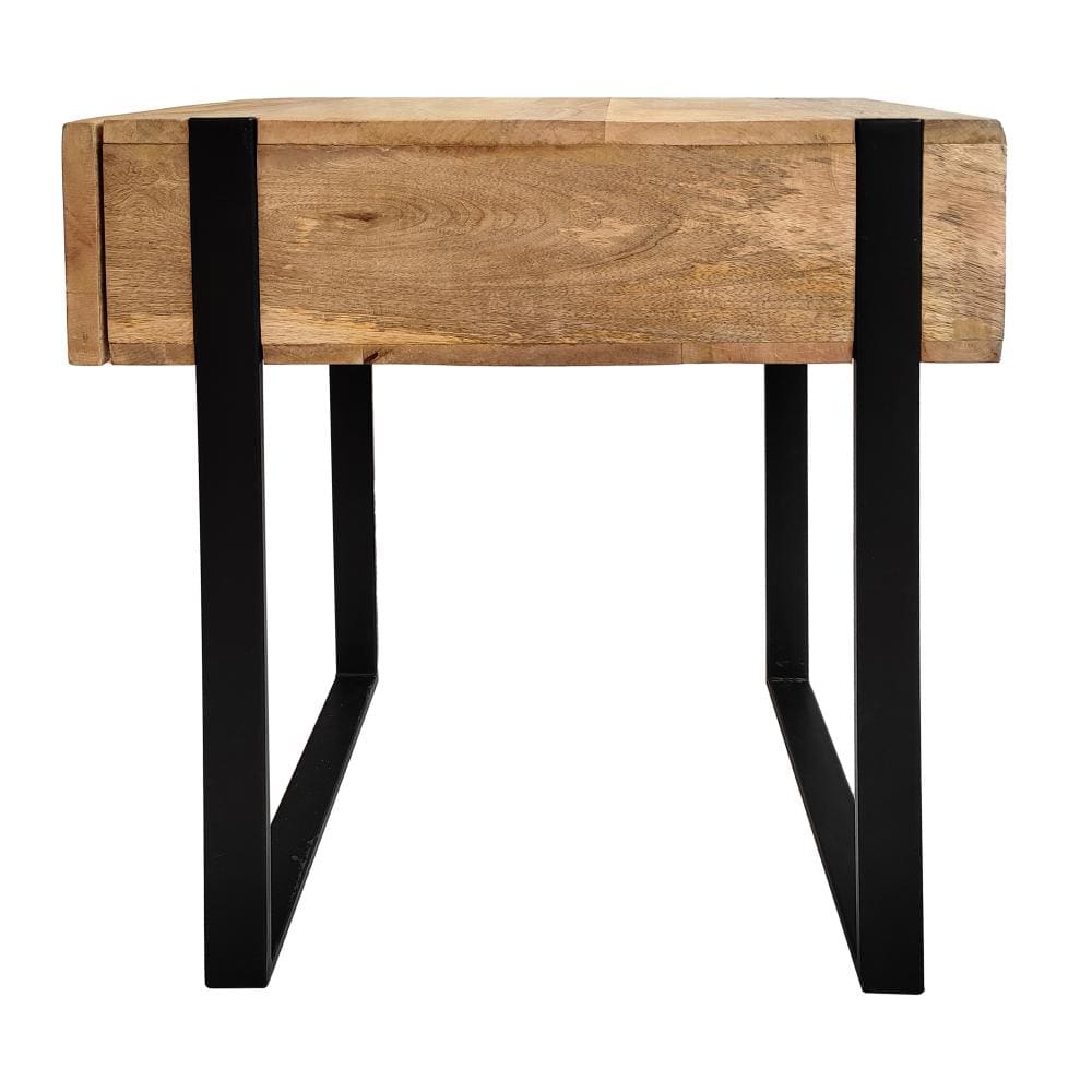 24 Inch Wooden End Table with Single Drawer and Metal Frame Brown and Black By The Urban Port UPT-247104