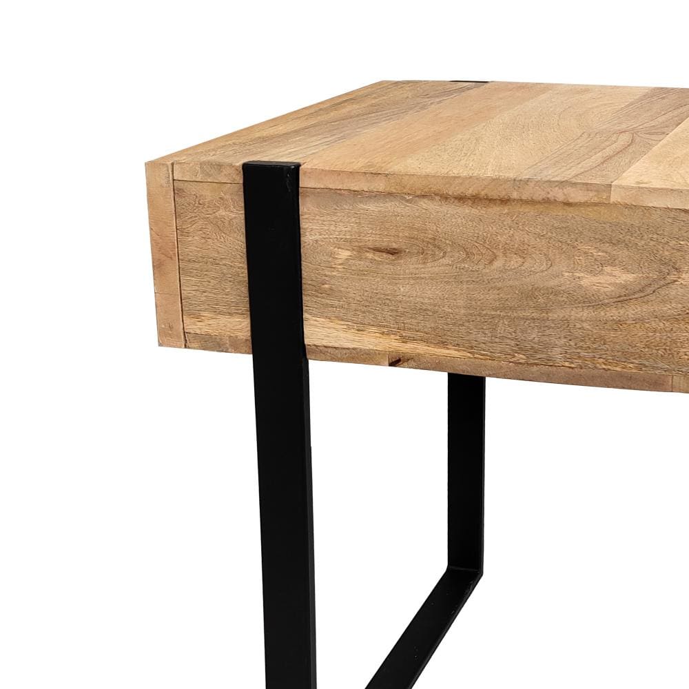 24 Inch Wooden End Table with Single Drawer and Metal Frame Brown and Black By The Urban Port UPT-247104