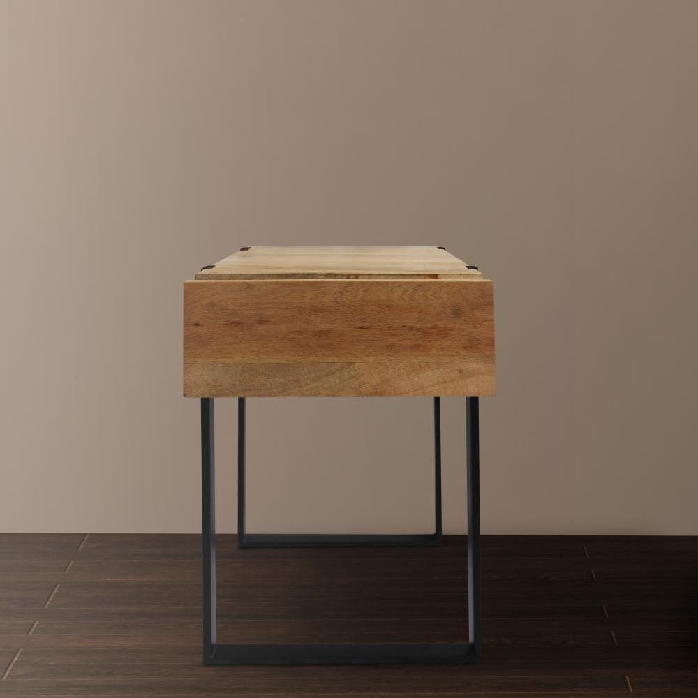 24 Inch Wooden End Table with Single Drawer and Metal Frame Brown and Black By The Urban Port UPT-247104