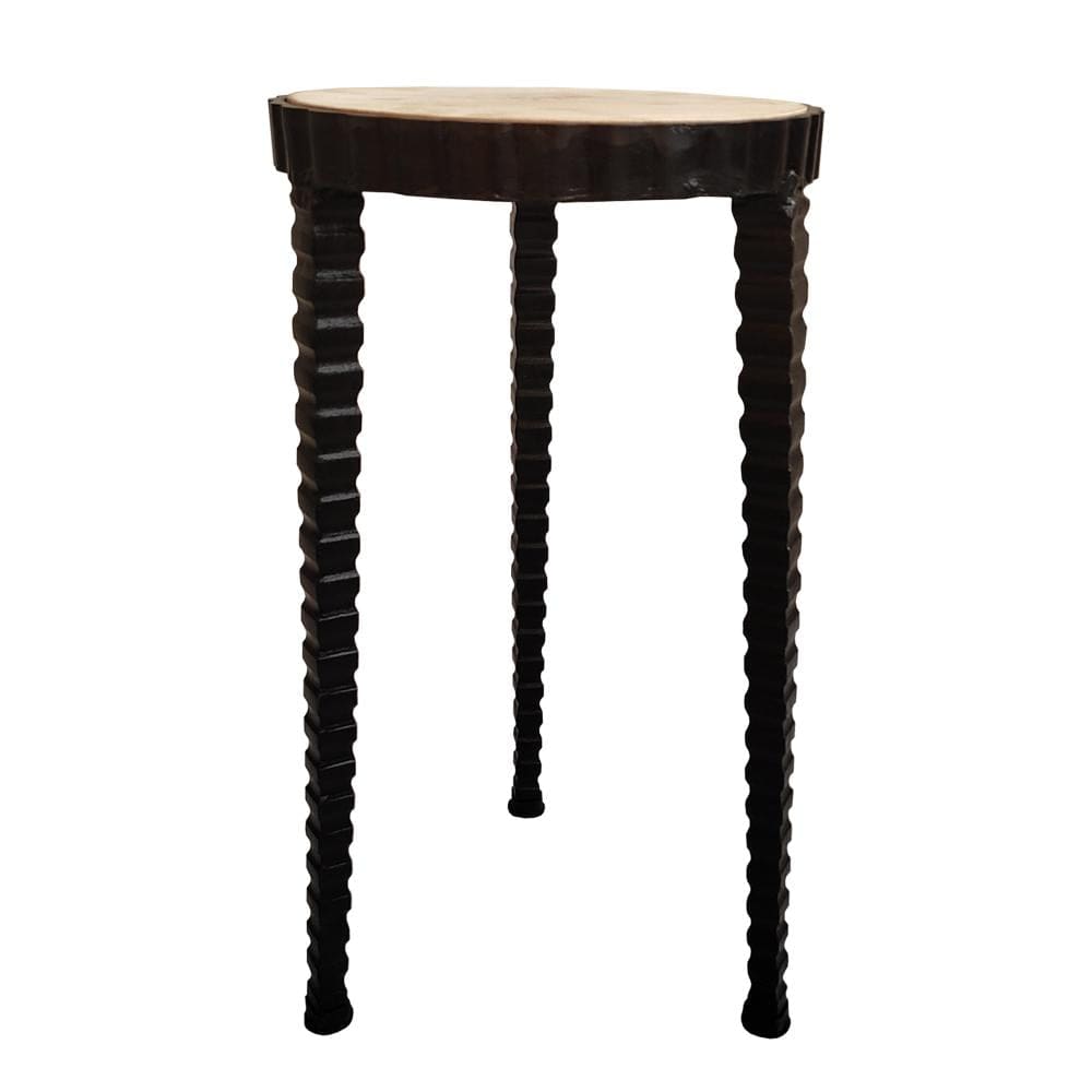 22 Inch Round Wooden Side Table with Tapered Tripod Base Brown and Black By The Urban Port UPT-247105