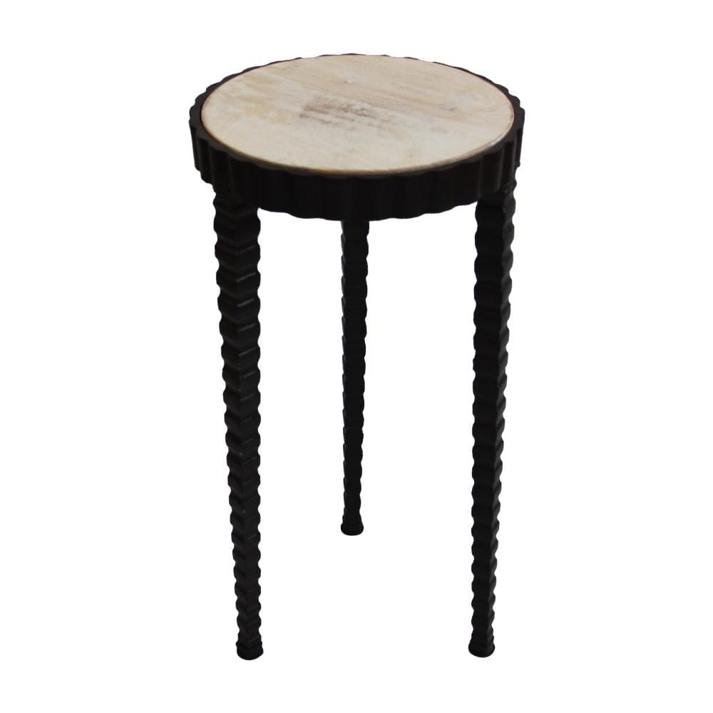 22 Inch Round Wooden Side Table with Tapered Tripod Base Brown and Black By The Urban Port UPT-247105