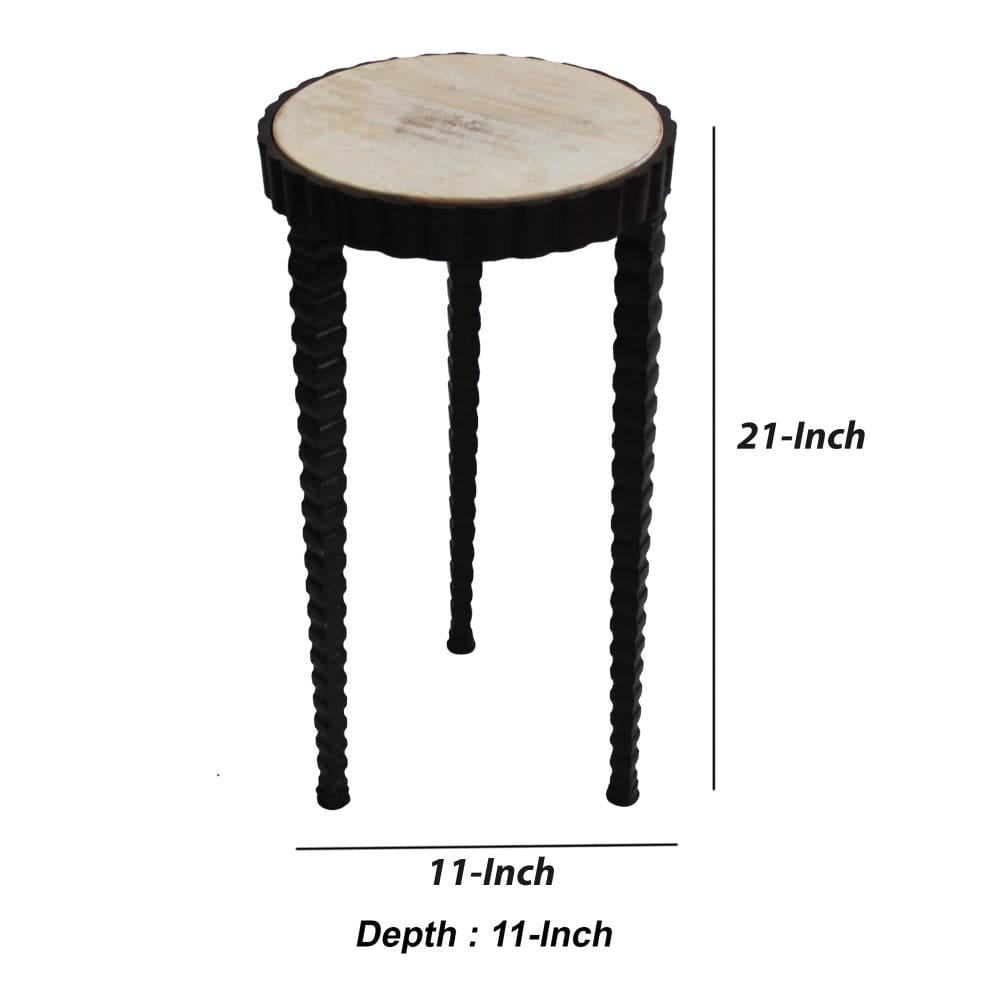 22 Inch Round Wooden Side Table with Tapered Tripod Base Brown and Black By The Urban Port UPT-247105