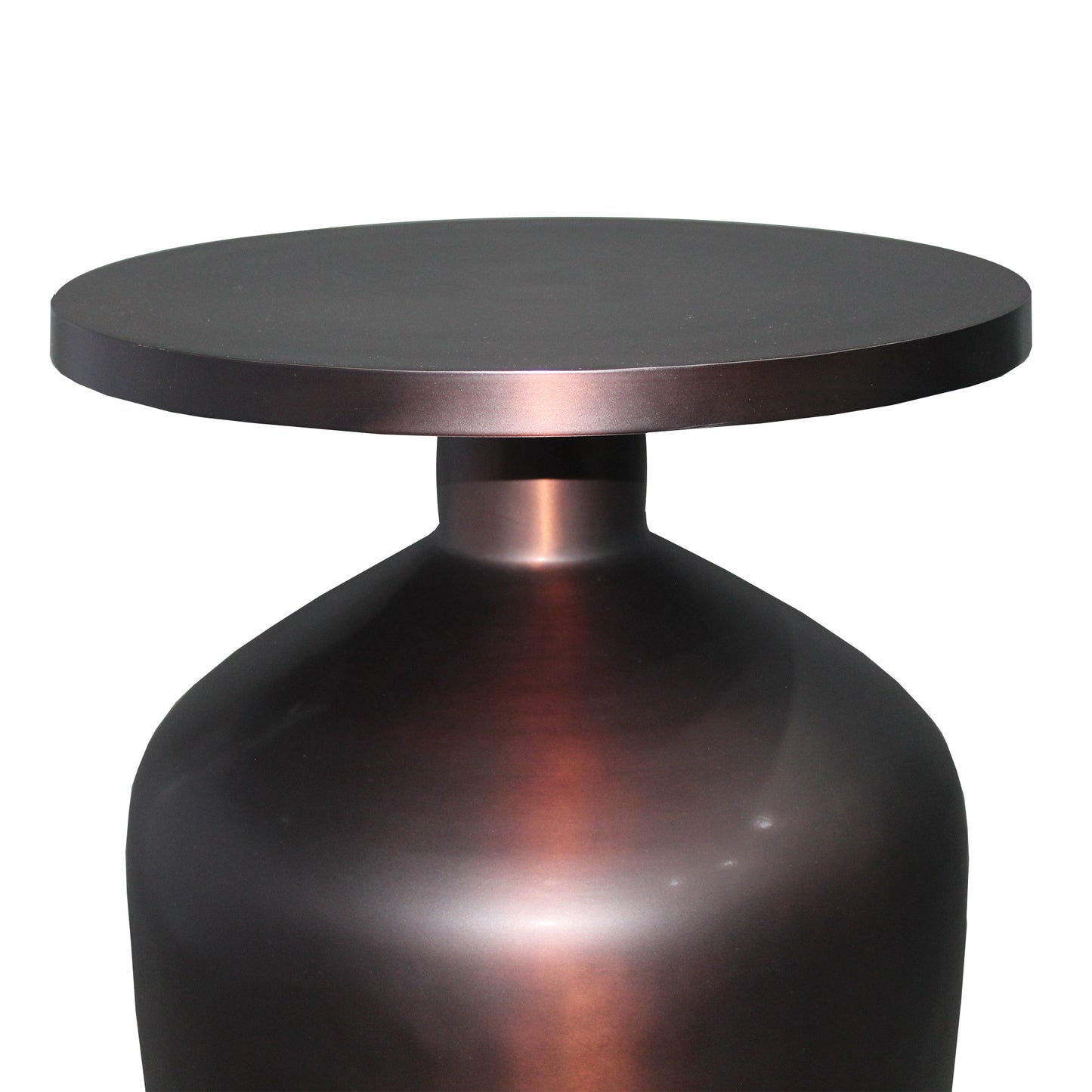 24 Inch Metal Frame End Table with Round Top and Bottle Shape Base Garnet Red By The Urban Port UPT-247182