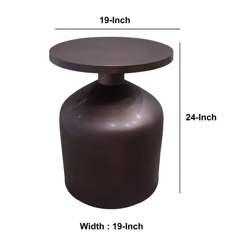 24 Inch Metal Frame End Table with Round Top and Bottle Shape Base Garnet Red By The Urban Port UPT-247182