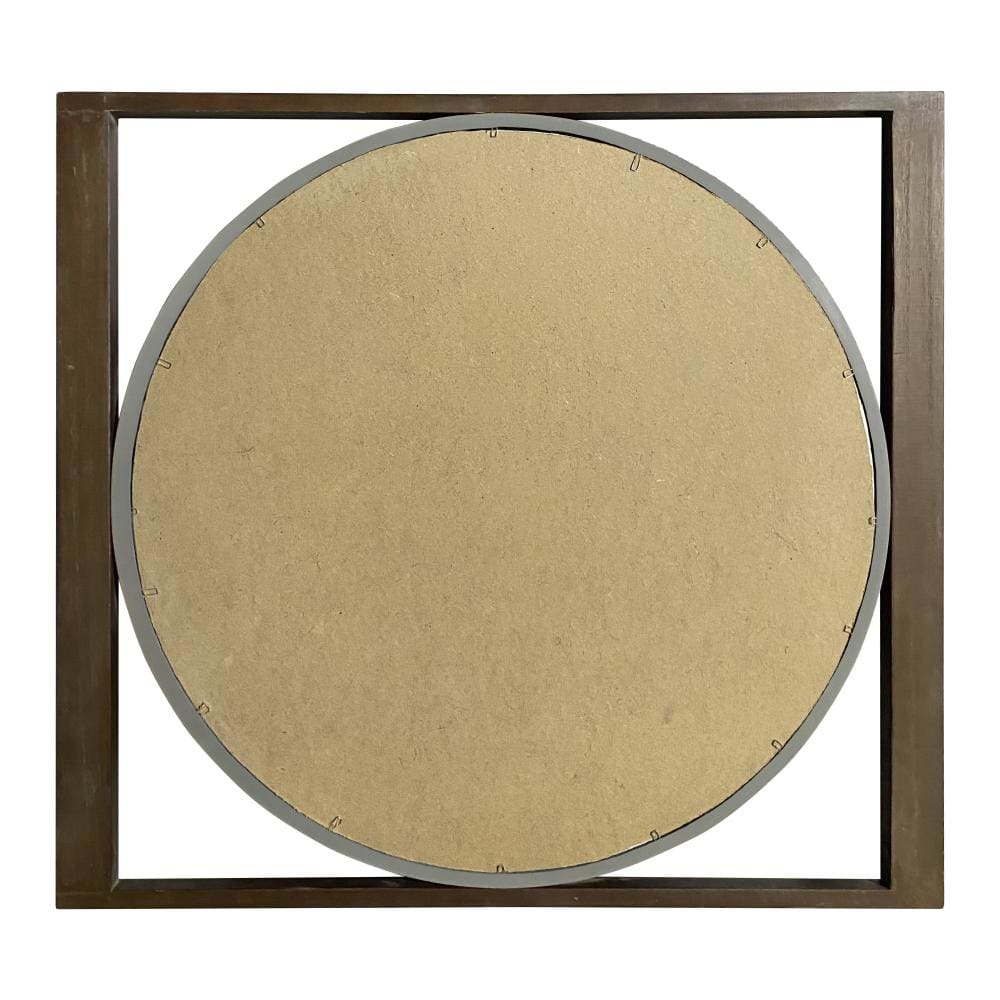 Round Wall Mirror with Rectangular Wooden Frame Brown By The Urban Port UPT-247266