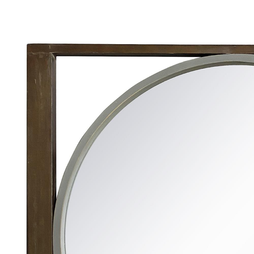 Round Wall Mirror with Rectangular Wooden Frame Brown By The Urban Port UPT-247266