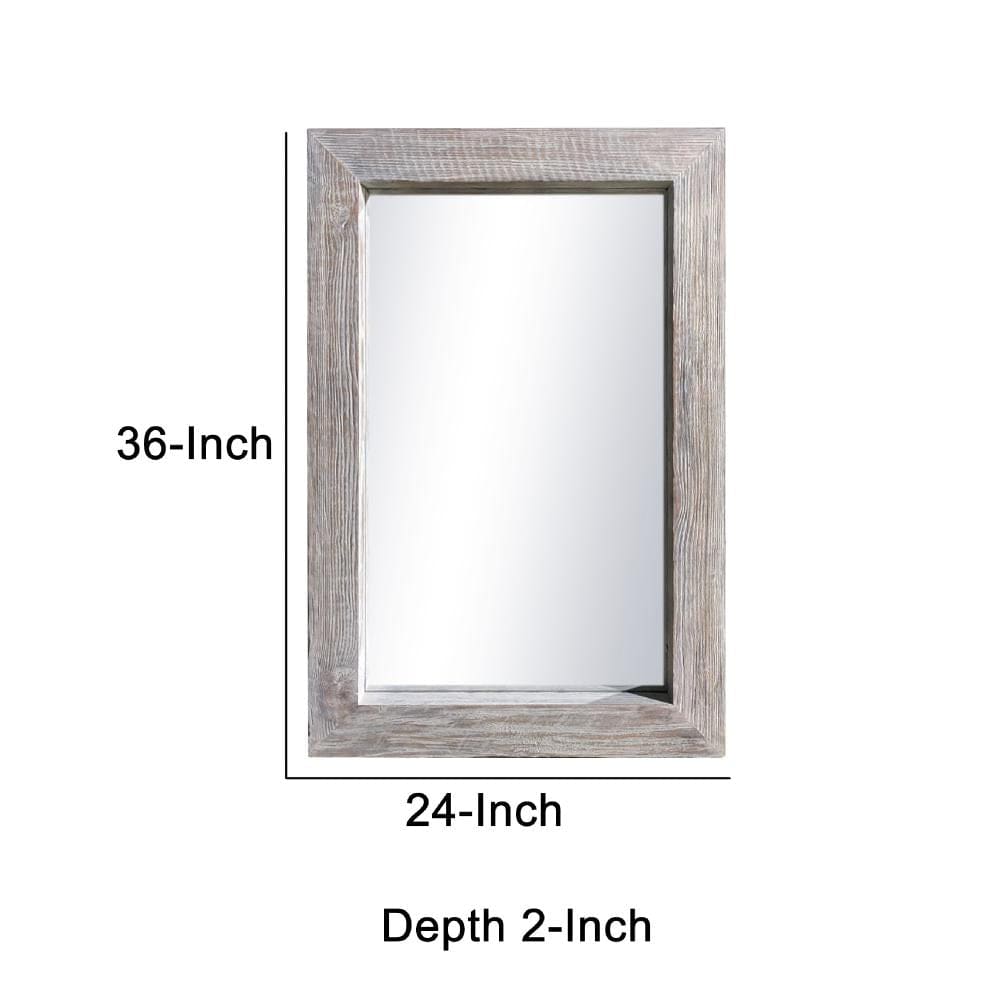 Grained Rectangular Wooden Frame Wall Mirror Distressed Brown By The Urban Port UPT-247267