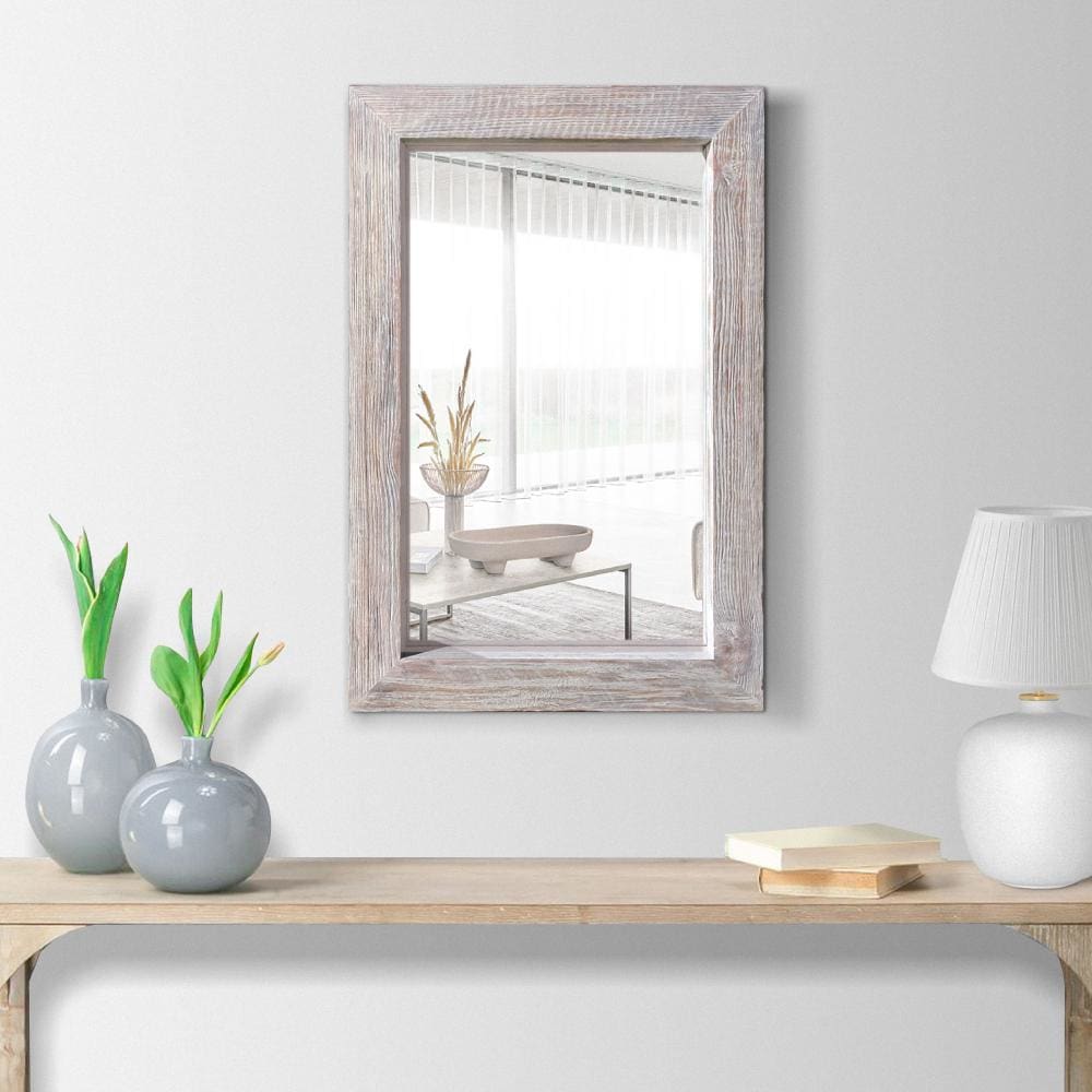 Grained Rectangular Wooden Frame Wall Mirror, Distressed Brown  By The Urban Port