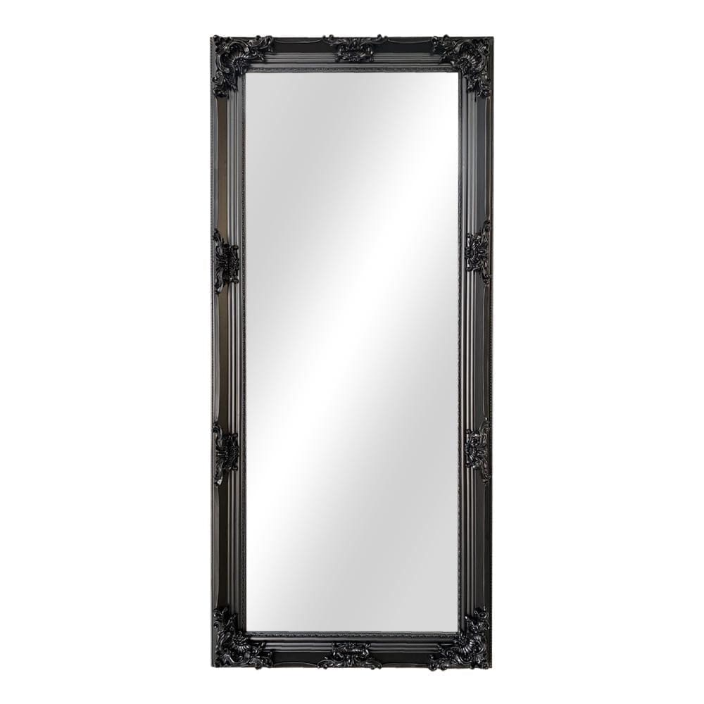 Wooden Frame Floor Mirror with Floral Carvings Black By The Urban Port UPT-247269