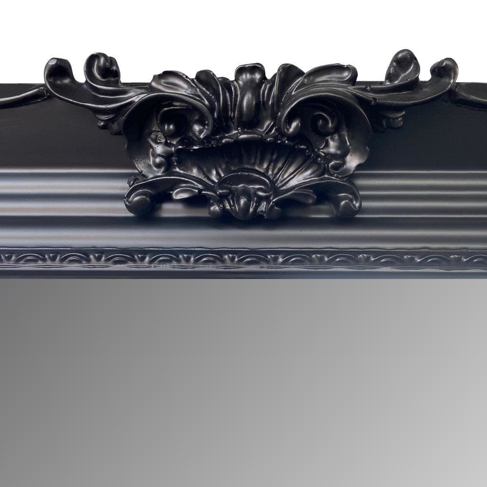 Wooden Frame Floor Mirror with Floral Carvings Black By The Urban Port UPT-247269