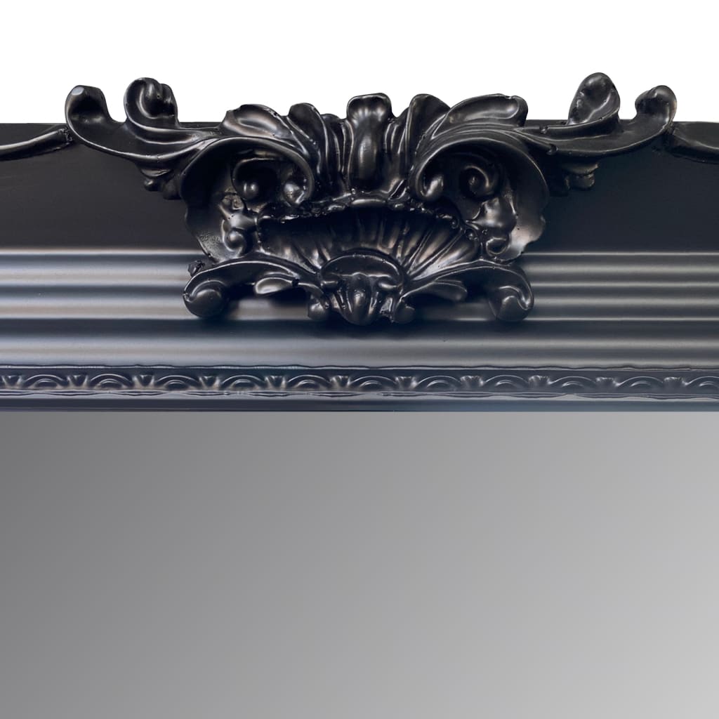 Wooden Frame Floor Mirror with Floral Carvings Black By The Urban Port UPT-247269