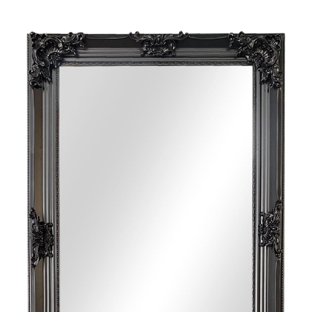 Wooden Frame Floor Mirror with Floral Carvings Black By The Urban Port UPT-247269