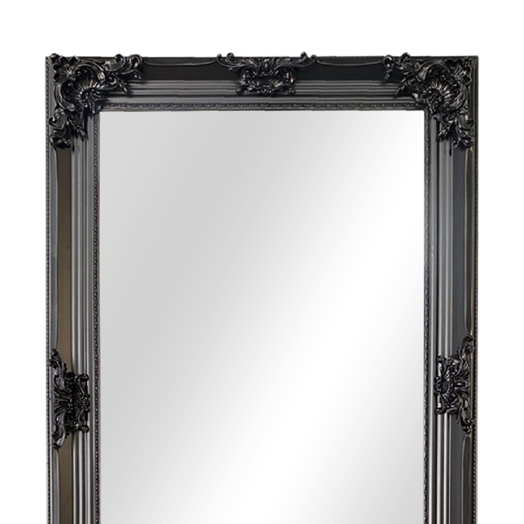 Wooden Frame Floor Mirror with Floral Carvings Black By The Urban Port UPT-247269