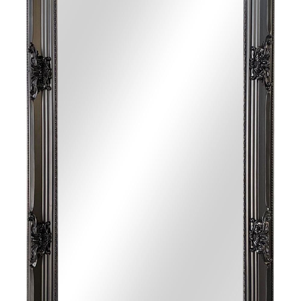 Wooden Frame Floor Mirror with Floral Carvings Black By The Urban Port UPT-247269