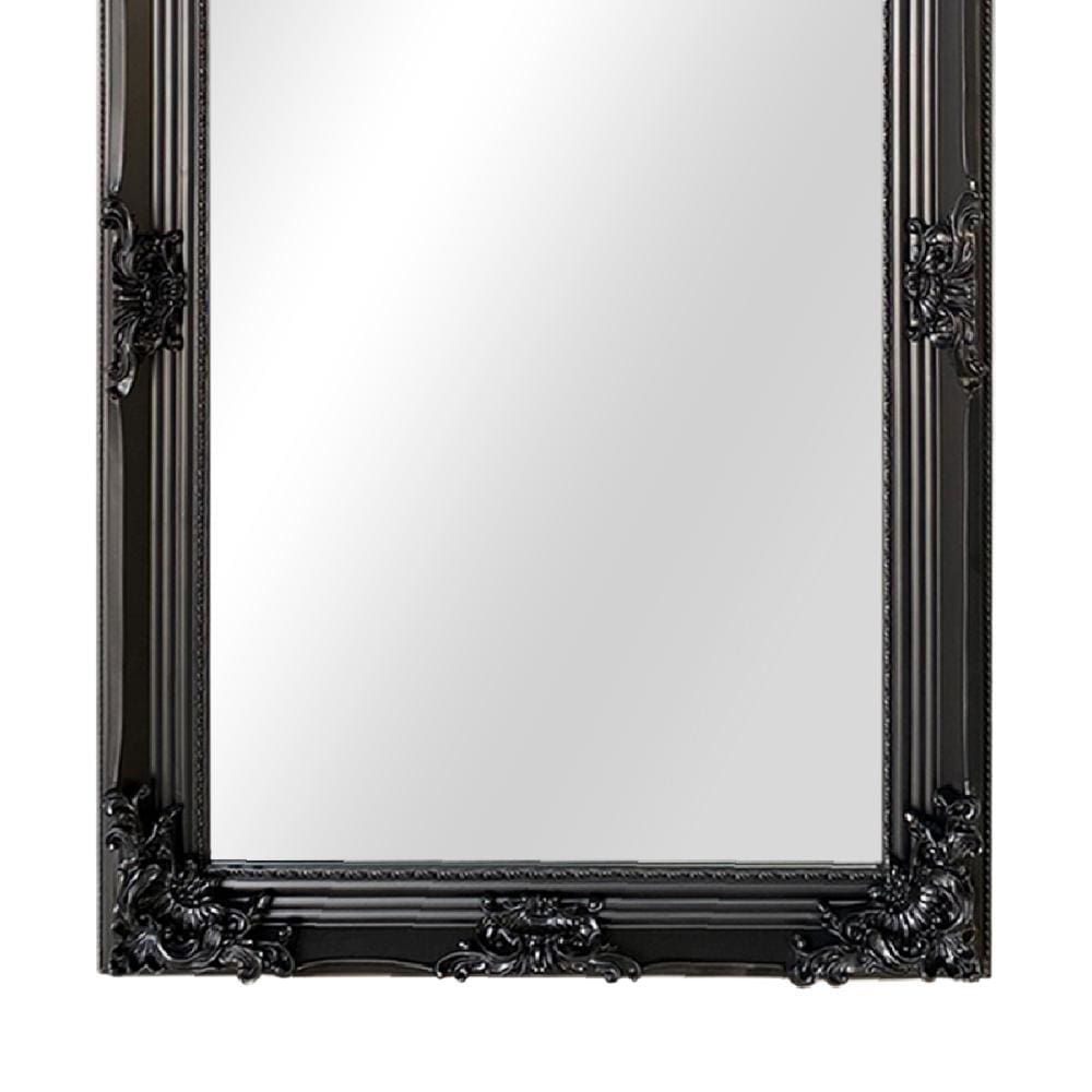 Wooden Frame Floor Mirror with Floral Carvings Black By The Urban Port UPT-247269